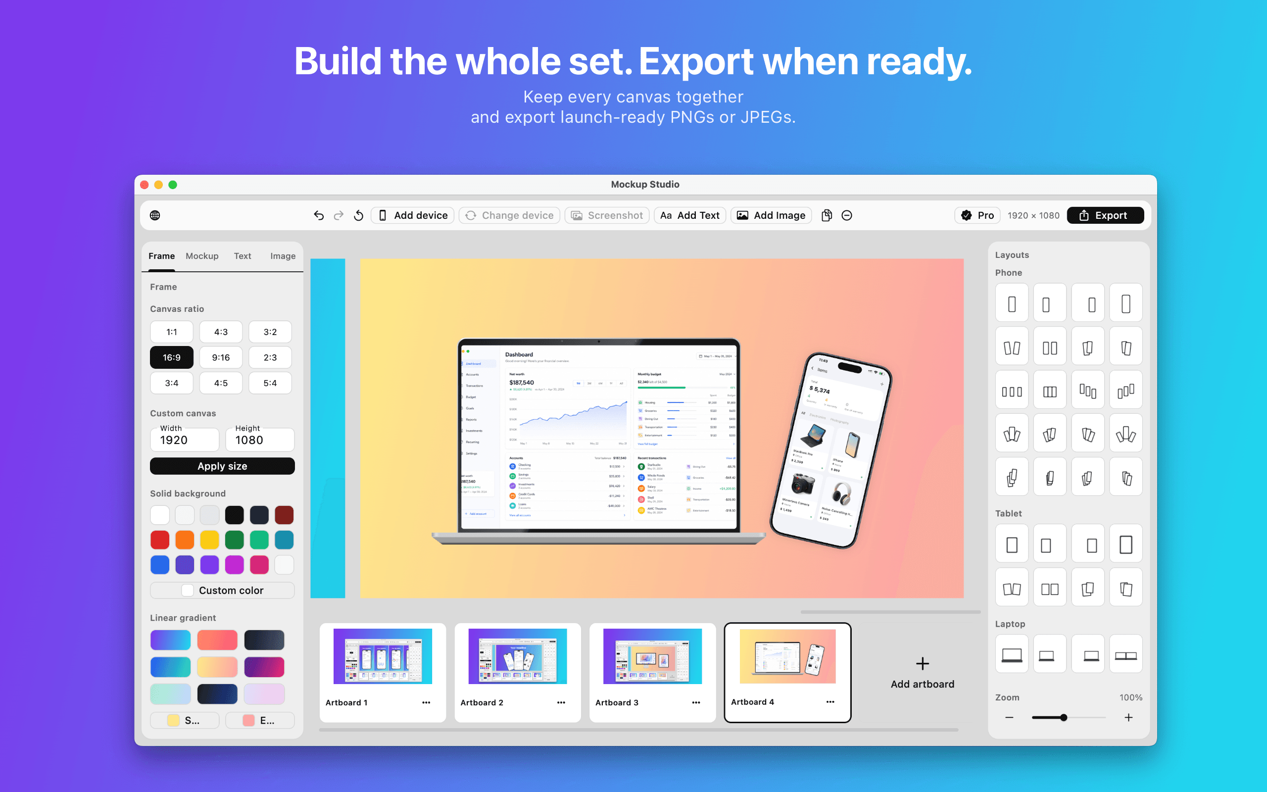 A complete multi-canvas set ready to export from Mockup Studio.